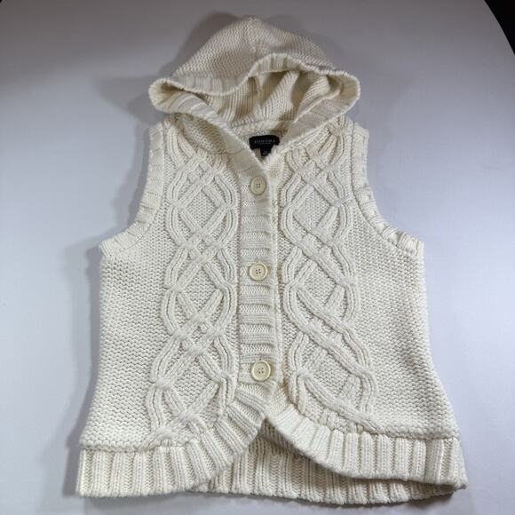 Vintage Y2K Sonoma Cable Knit Hooded Preppy Sweater Vest - White Wms Medium - Picture 1 of 11